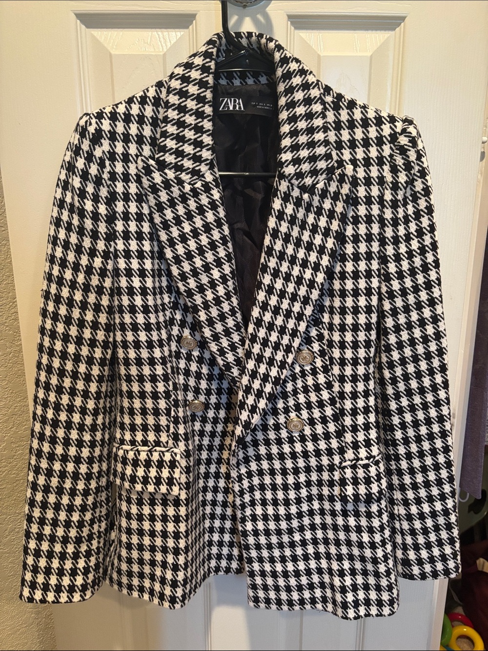 ZARA Women’s Double Breasted Houndstooth Blazer Black/White size Small
